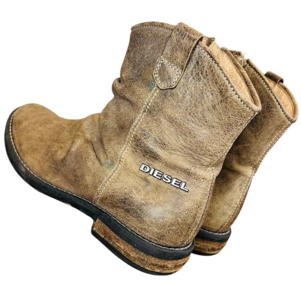 Diesel Distressed Brown Leather Ankle Boots for Women Size 4